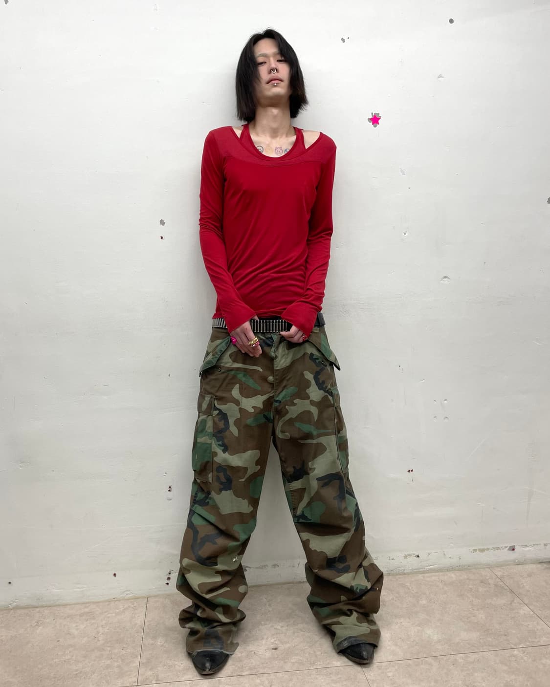 Layered Shoulder Red Long Sleeve  상품이미지5