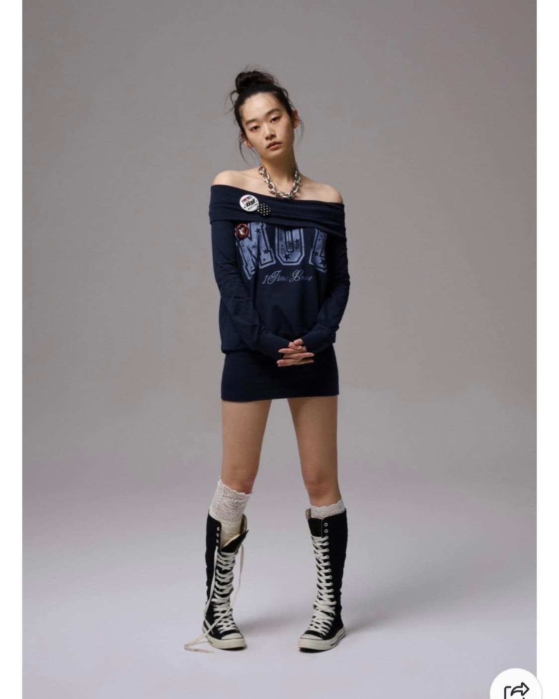 1JINNSTUDIO 원진스튜디오 오프숄더 원피스 네이비 상품이미지1