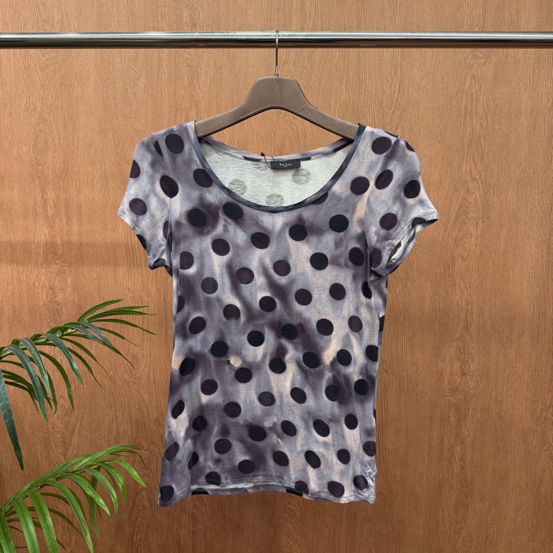 폴스미스 블랙 도트 패턴 반팔 티셔츠 라운드넥 슬림핏 퍼플 그레이 상품이미지1