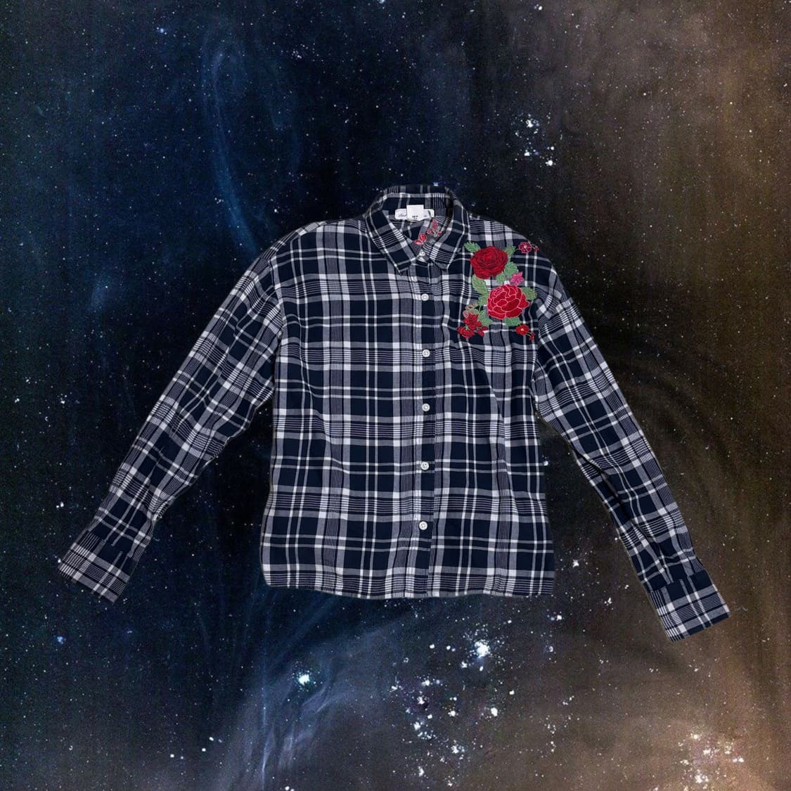 빈티지 H&M 네이비 로즈 체크 남방 셔츠 상품이미지1