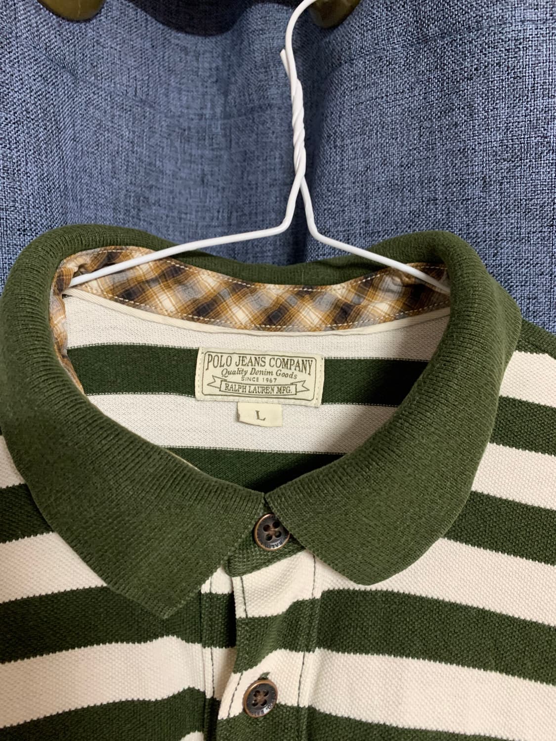 폴로진스 럭비셔츠 스트라이프 긴팔티 올리브 컬러 상품이미지2