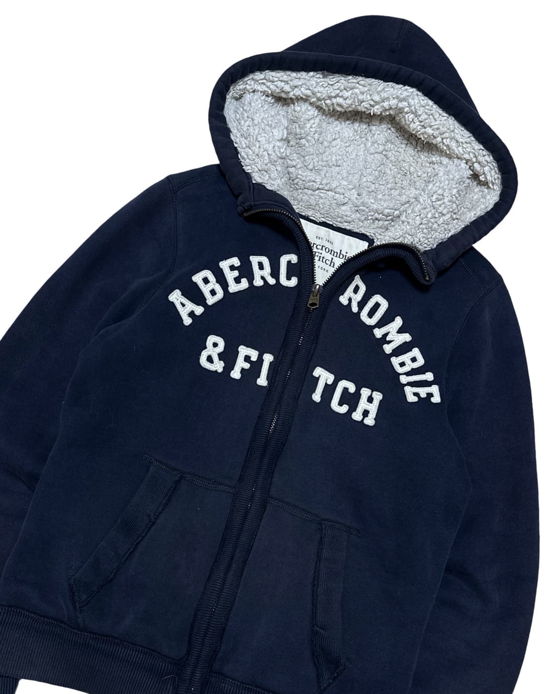아베크롬비 아치로고 양털 네이비 후드집업 상품이미지3