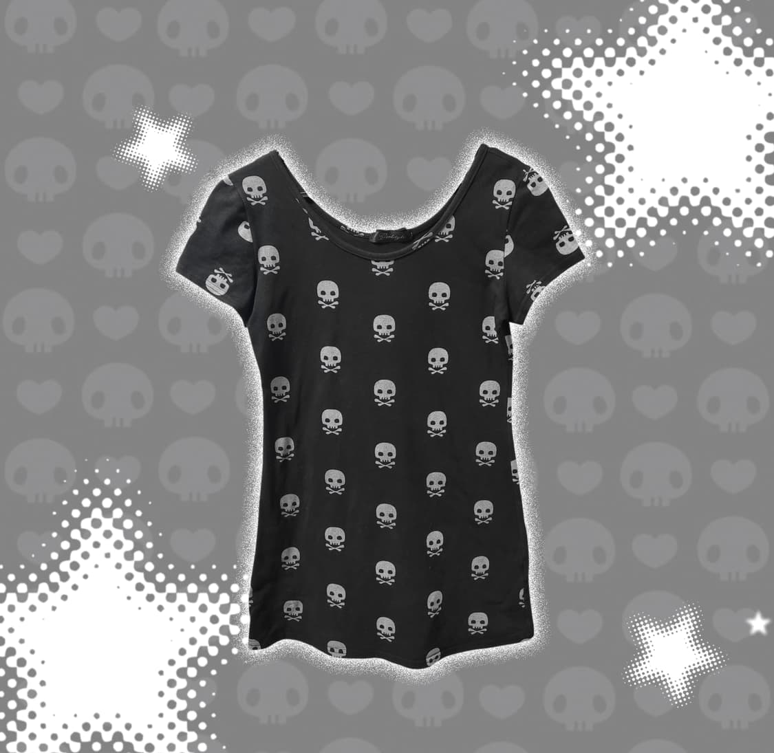 펑크Y2k갸루 스컬 해골 딱붙핏 반팔 티셔츠 상품이미지1