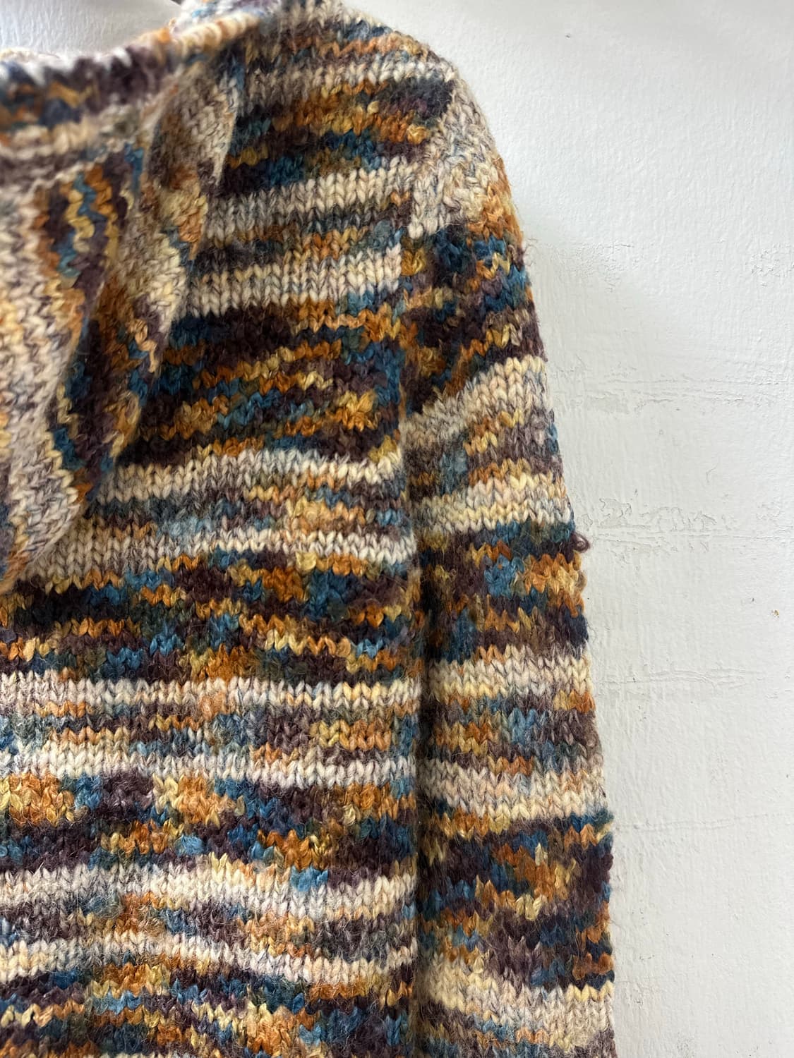 일본빈티지 멀티컬러 울 혼방 후드 더플 니트 집업 떡볶이 토글 후드 상품이미지4