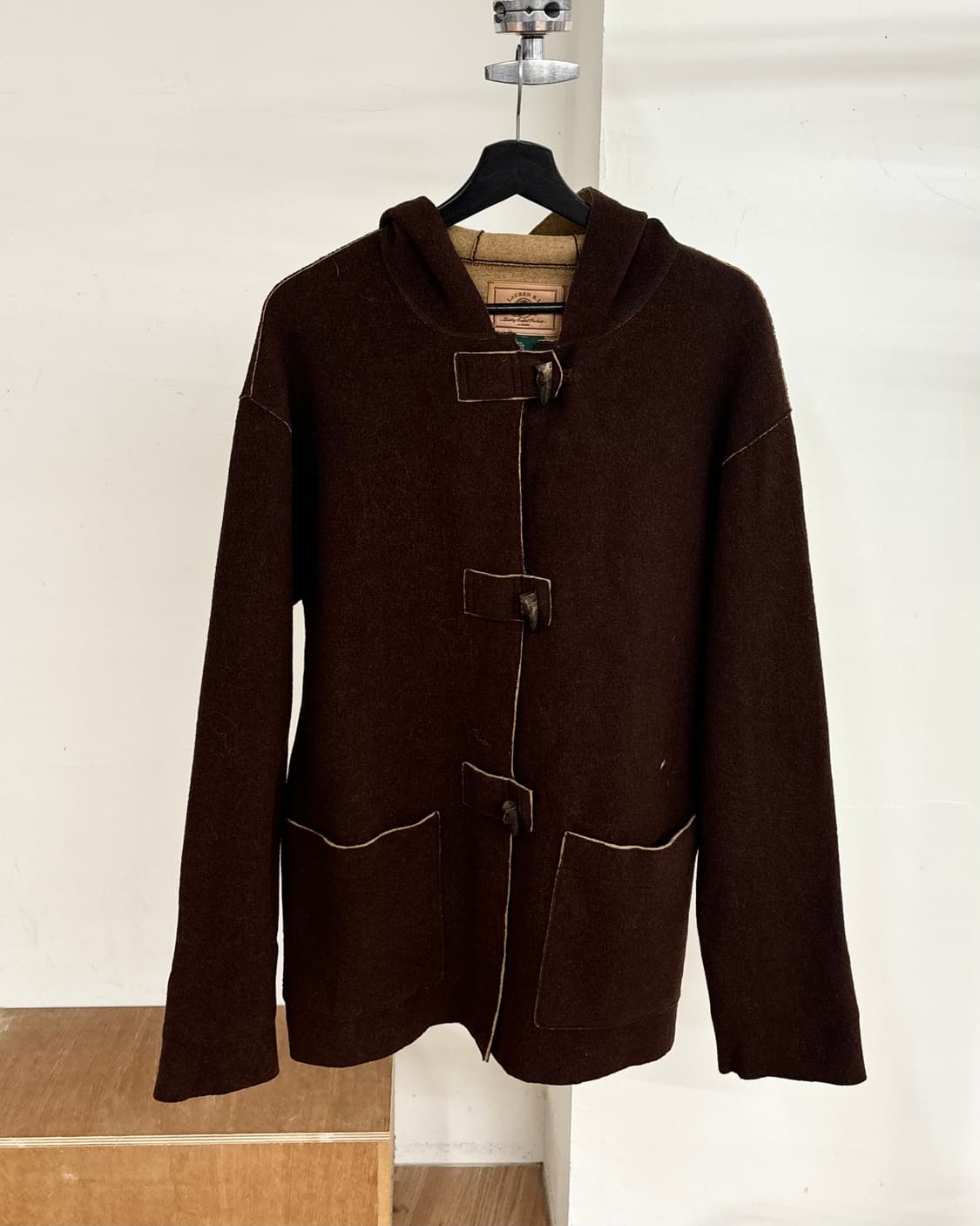 로렌 랄프 로렌 브라운 펠트 울 혼방 후드 더플 코트 상품이미지1