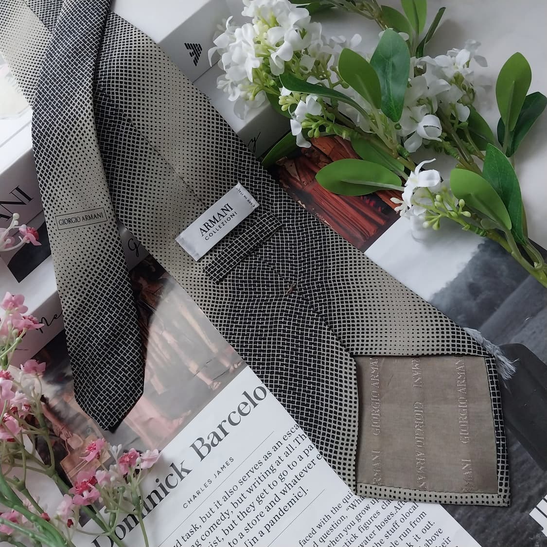 아르마니 꼴레지오니 실크 기하 패턴 넥타이 9.7cm A+등급 K1801 상품이미지5