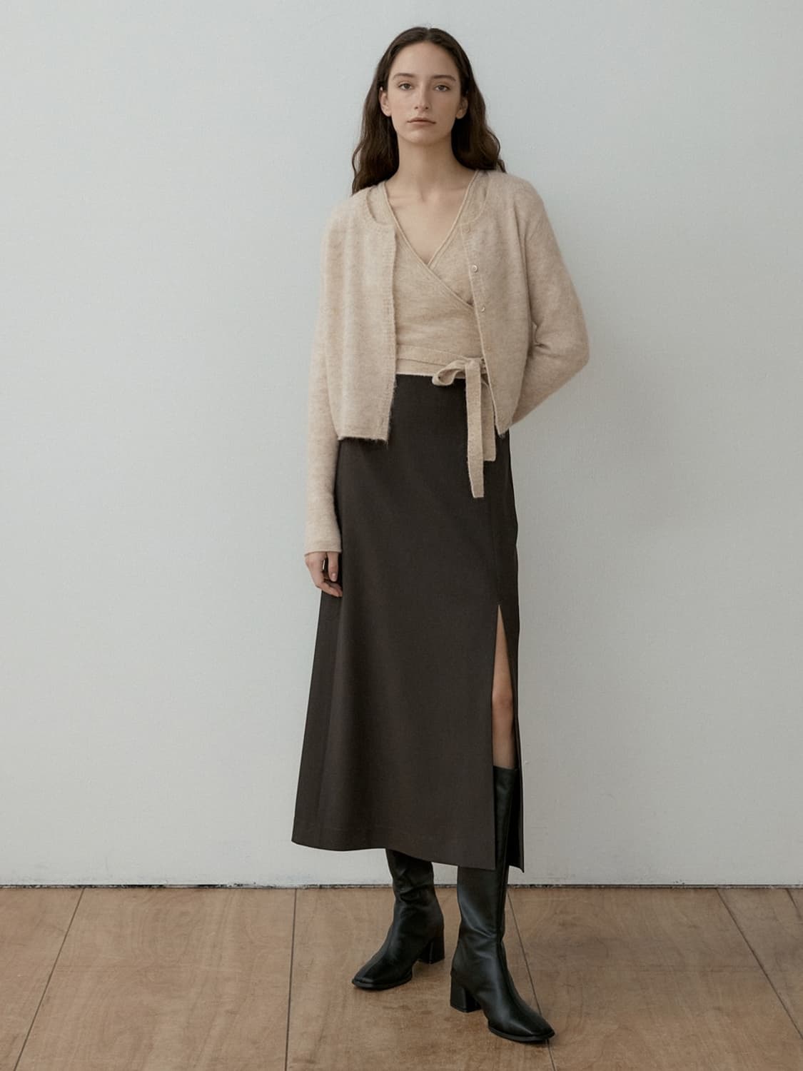 M) 새상품 오떼뜨 디어 슬릿 롱스커트 다크브라운 상품이미지1