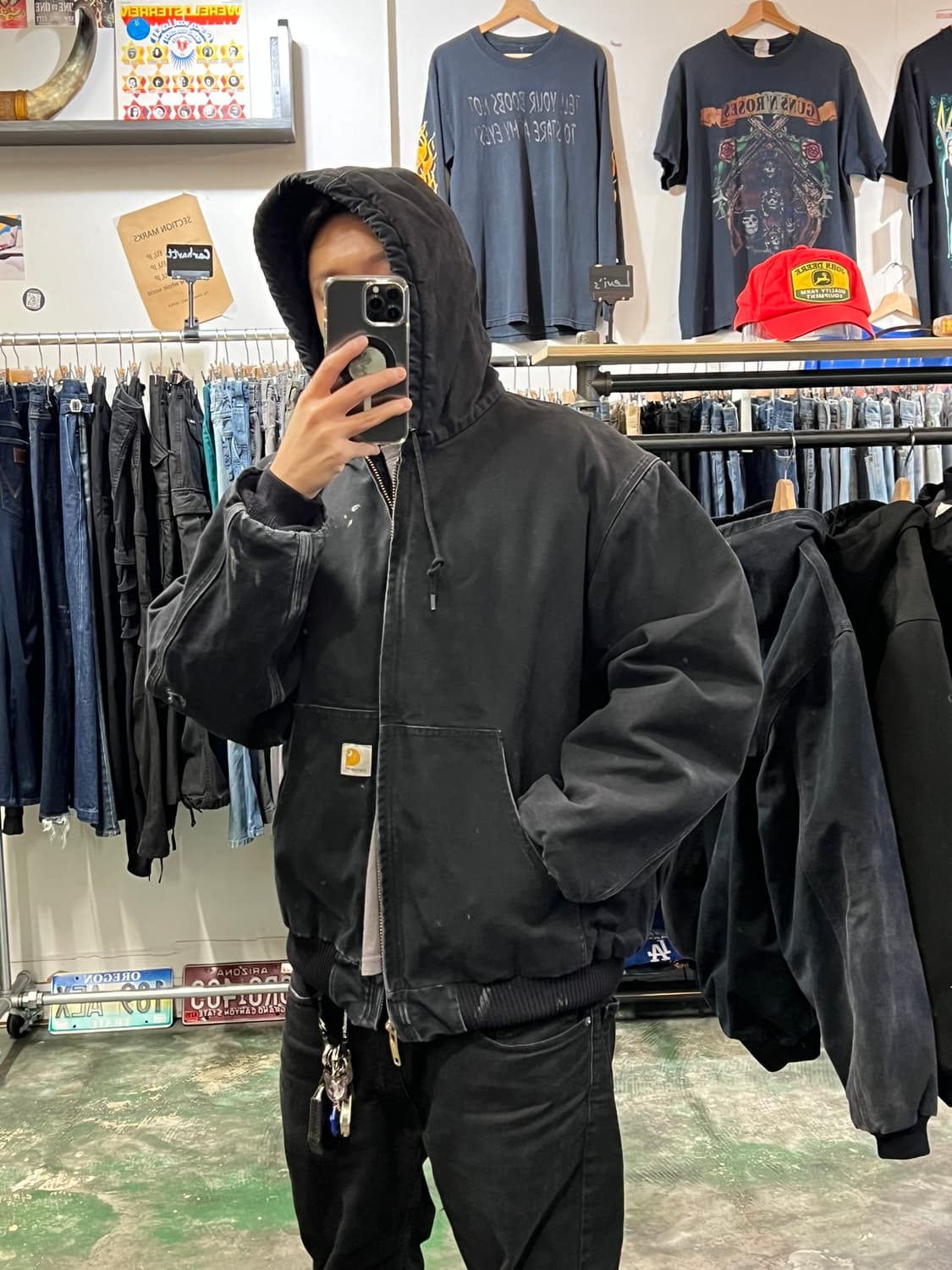 [L] 칼하트 액티브 덕 페이딩 빈티지 자켓 블랙 워크웨어 후드 집업 상품이미지4