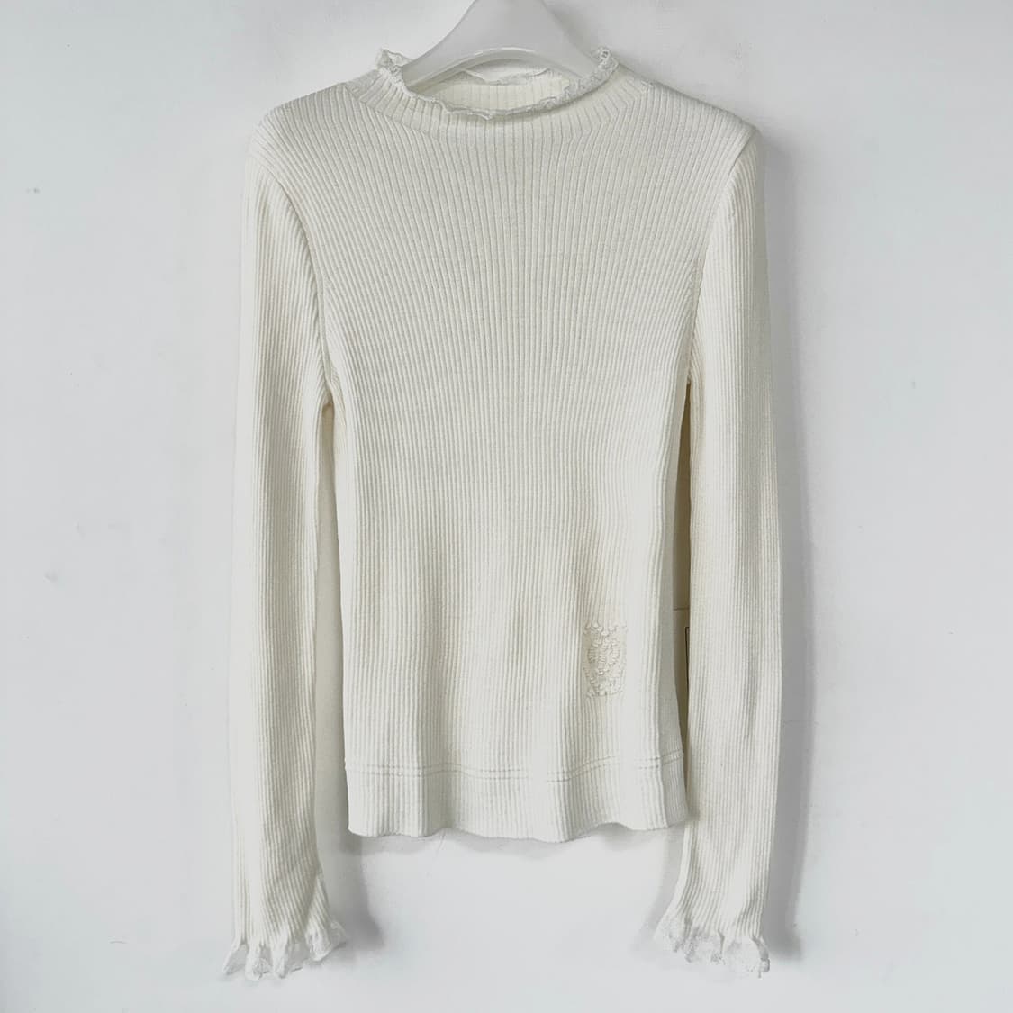 오즈세컨 레이스블록 골지 니트 탑 상품이미지2