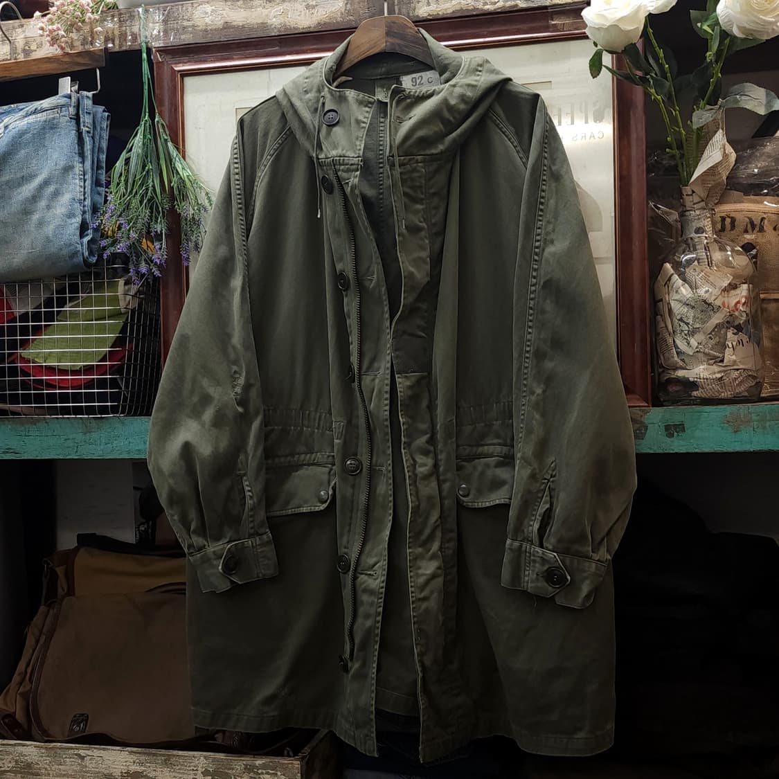 빈티지 프랑스군 m64 밀리터리 모즈파카 올리브 그린 페이딩 92C 상품이미지1