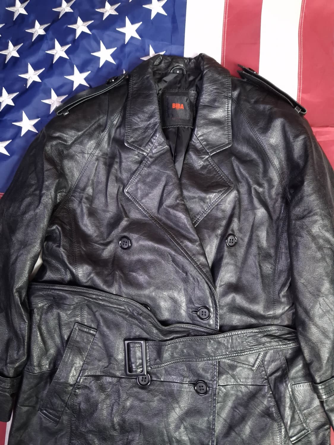 90's 빈티지 홍콩제조 우먼 리얼램스킨 더블 트렌치코트 상품이미지2