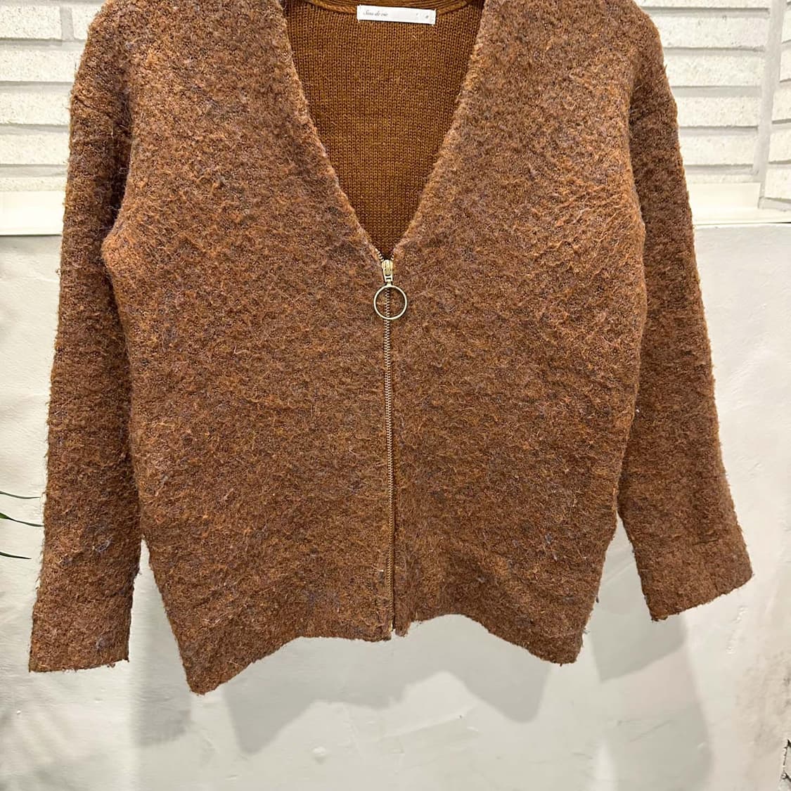 JPN VINTAGE 니트 집업 가디건 브이넥 디테일 오버핏 브릭 브라운 상품이미지5