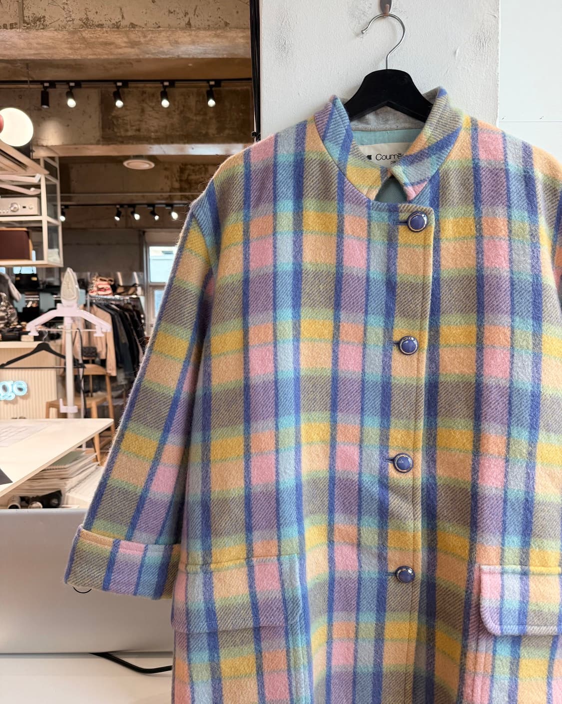 쿠레쥬 멀티컬러 체크 울 코트  상품이미지4