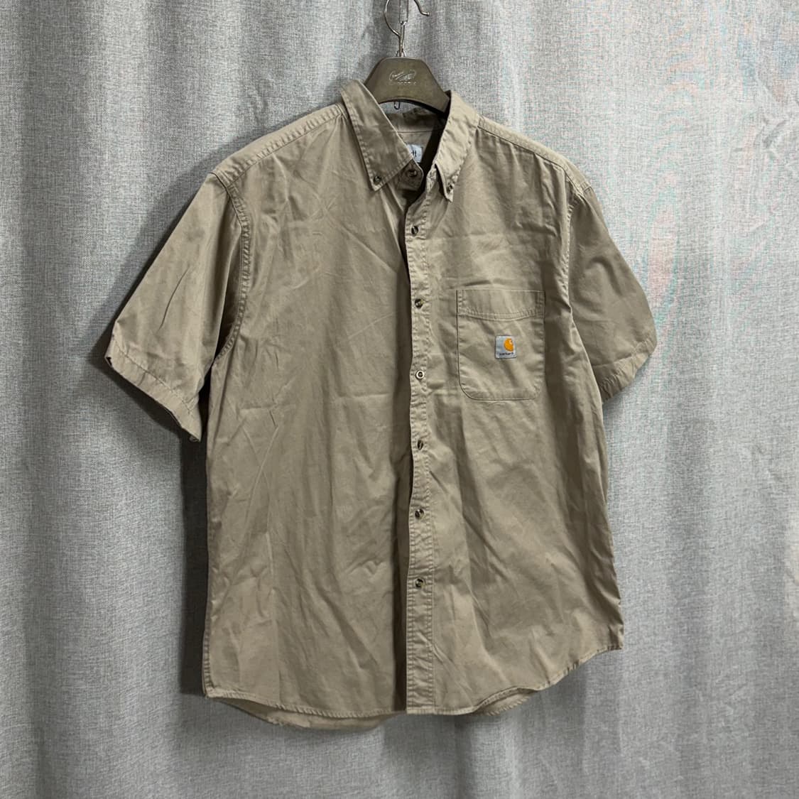 [L/오버핏] 칼하트 포켓 반팔 워크 셔츠 베이지 남방 상품이미지2