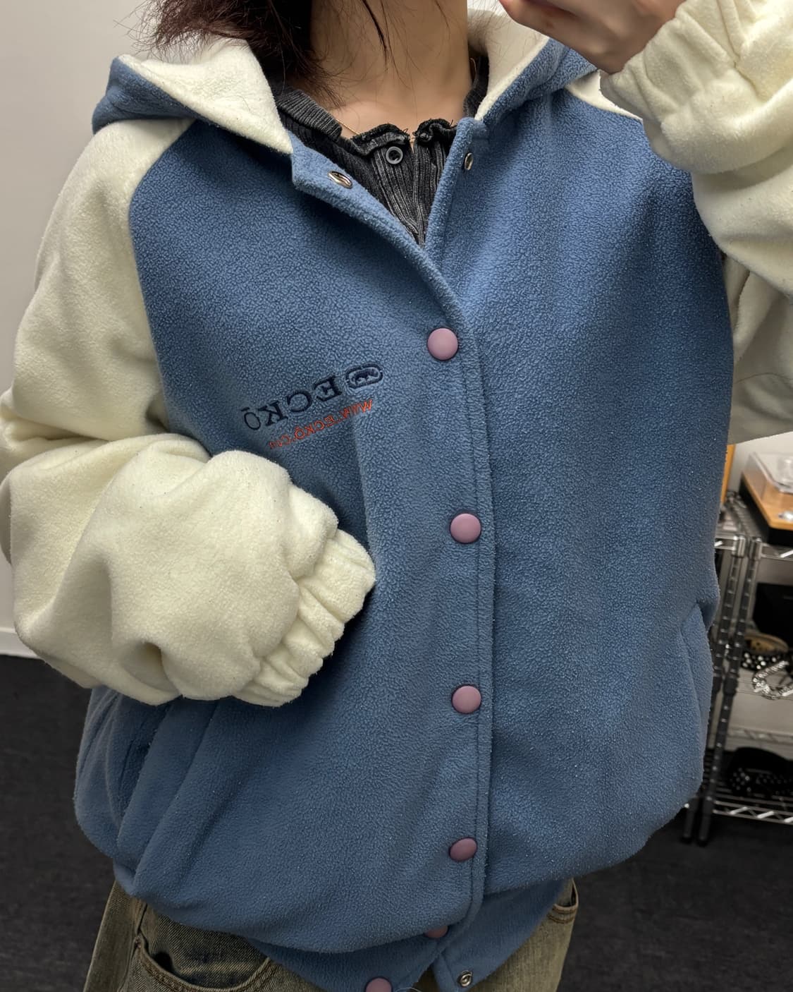 에코 00s 배색 후리스 퀼팅 점퍼 상품이미지2