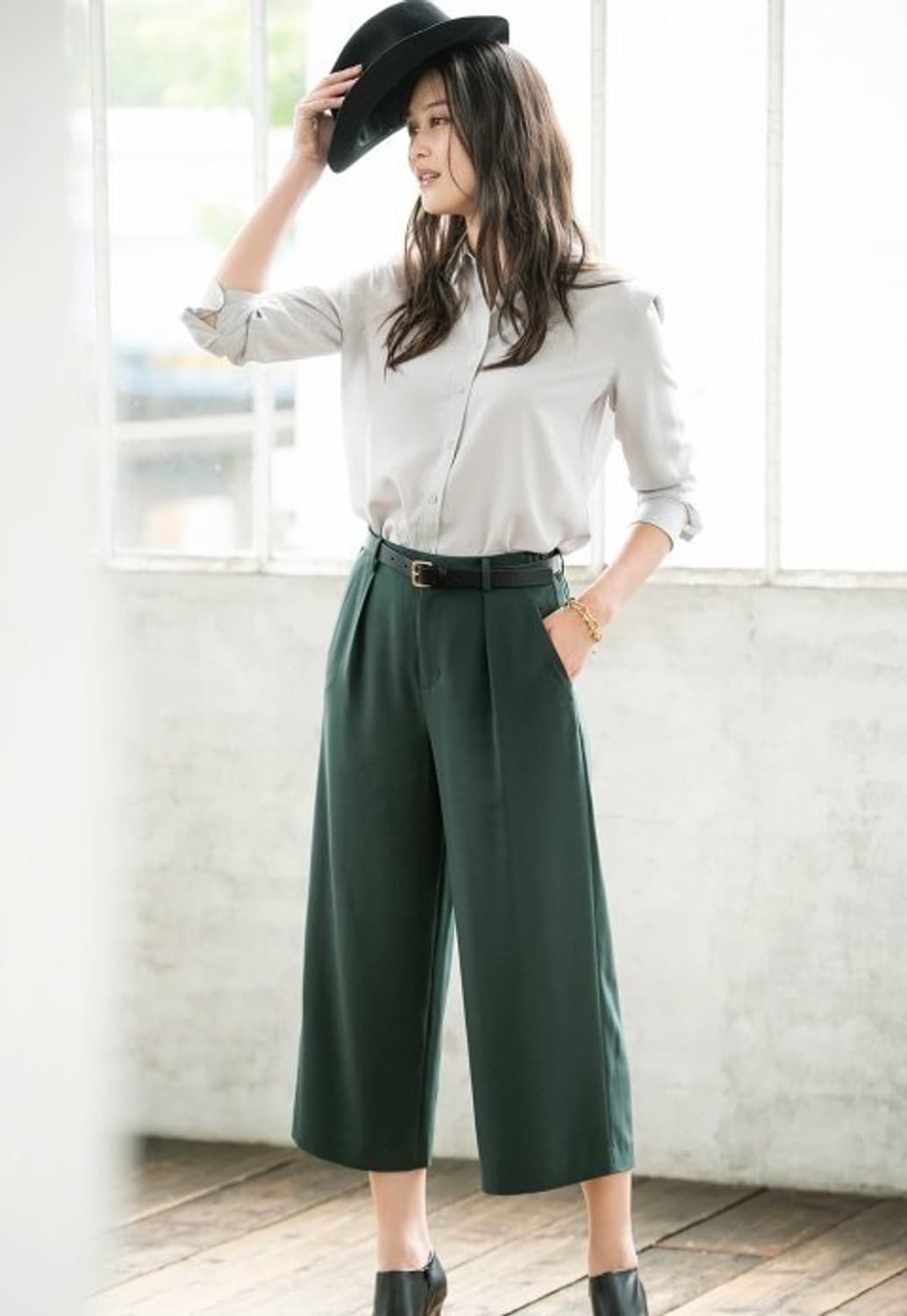 Pintuck Wide Slacks (Forest) 상품이미지2