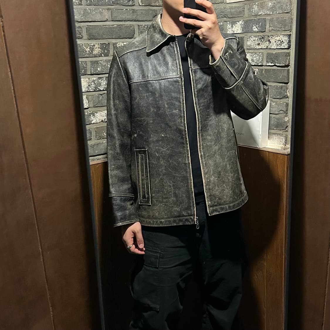 L) 지오다노 빈티지 에이징 소가죽 레더 자켓 상품이미지9