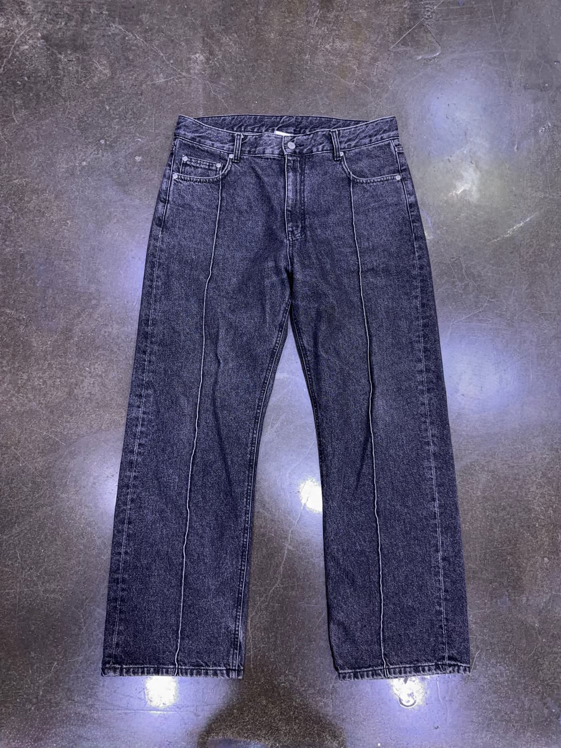 유니폼브릿지 핀턱 와이드 흑청 데님팬츠 L 상품이미지1