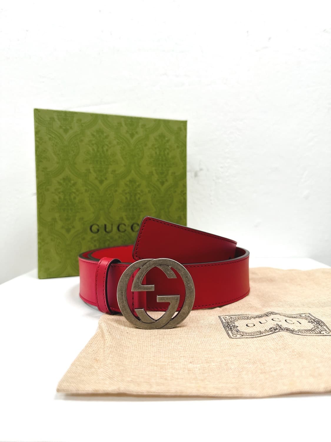 (정품/새상품) GUCCI 구찌 레드 인터로킹 G버클 벨트 상품이미지5