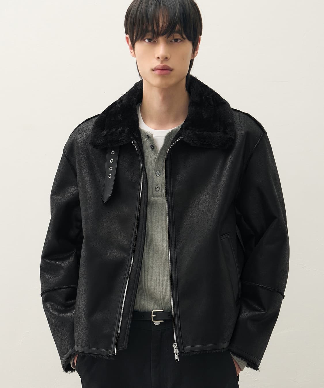 드로우핏 무스탕 자켓 올블랙  상품이미지1