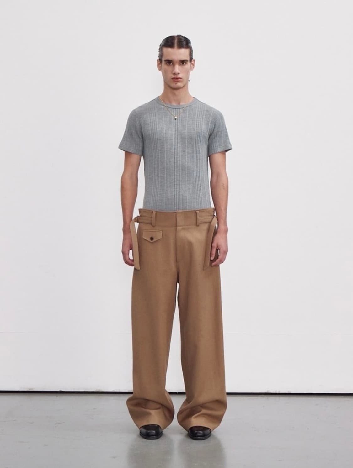 렉토 페이톤 버진 울 와이드 팬츠 카키 베이지 M 상품이미지2