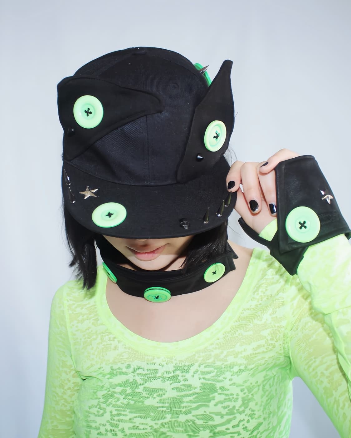 Thick leather neon-green choker+handcuff 상품이미지3