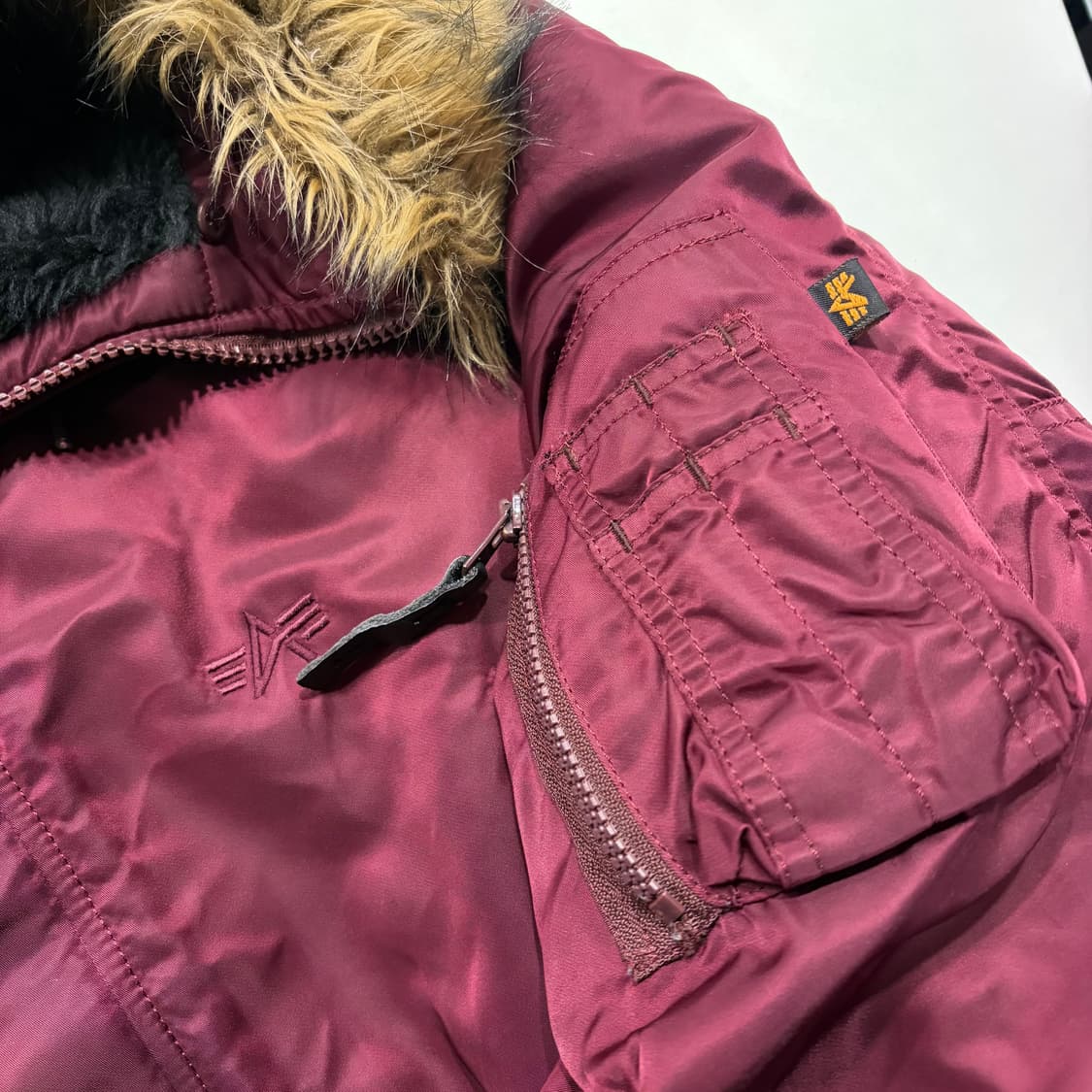 [L] 알파인더스트리 N-3B 마룬색 패딩 점퍼 후드 퍼 D231 상품이미지4