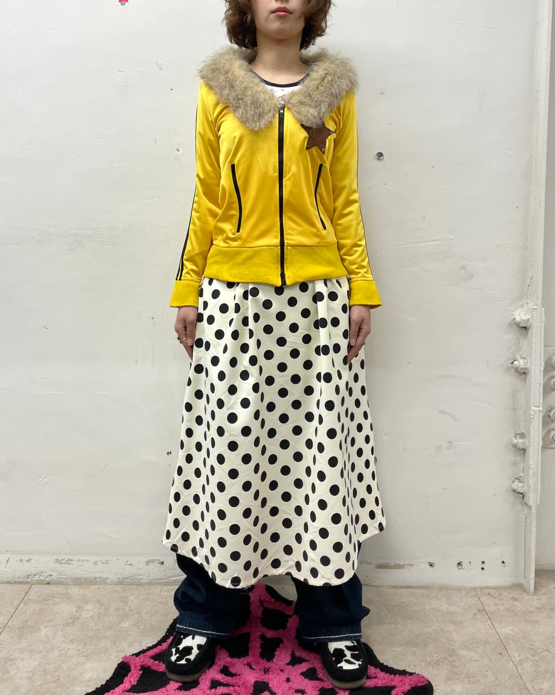 Retro Star Glossy Yellow Fur Track Top 상품이미지6