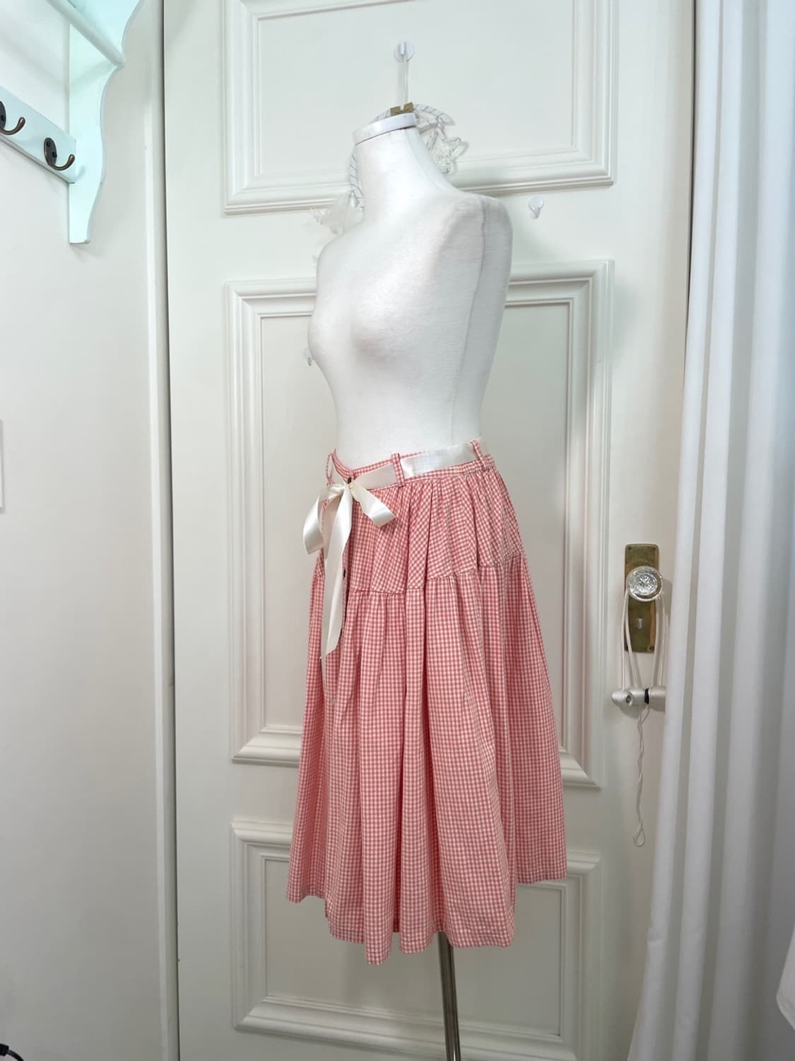 pink gingham check tired banding skirt 상품이미지2