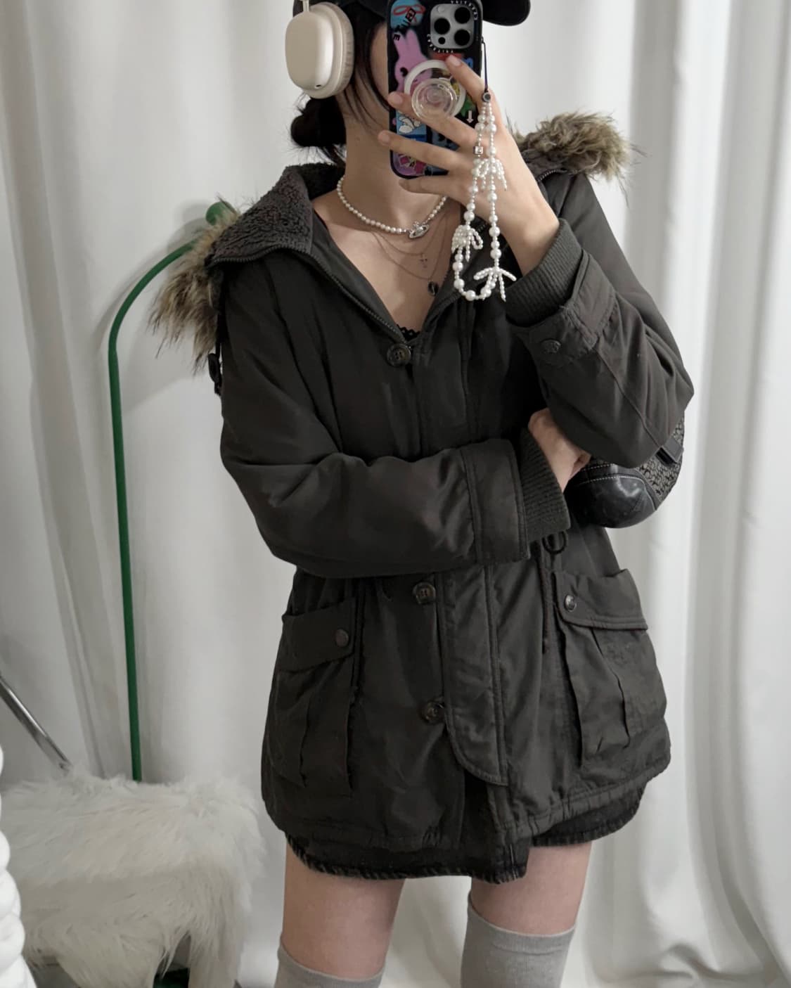 차콜 그레이 퍼 야상 자켓 상품이미지4