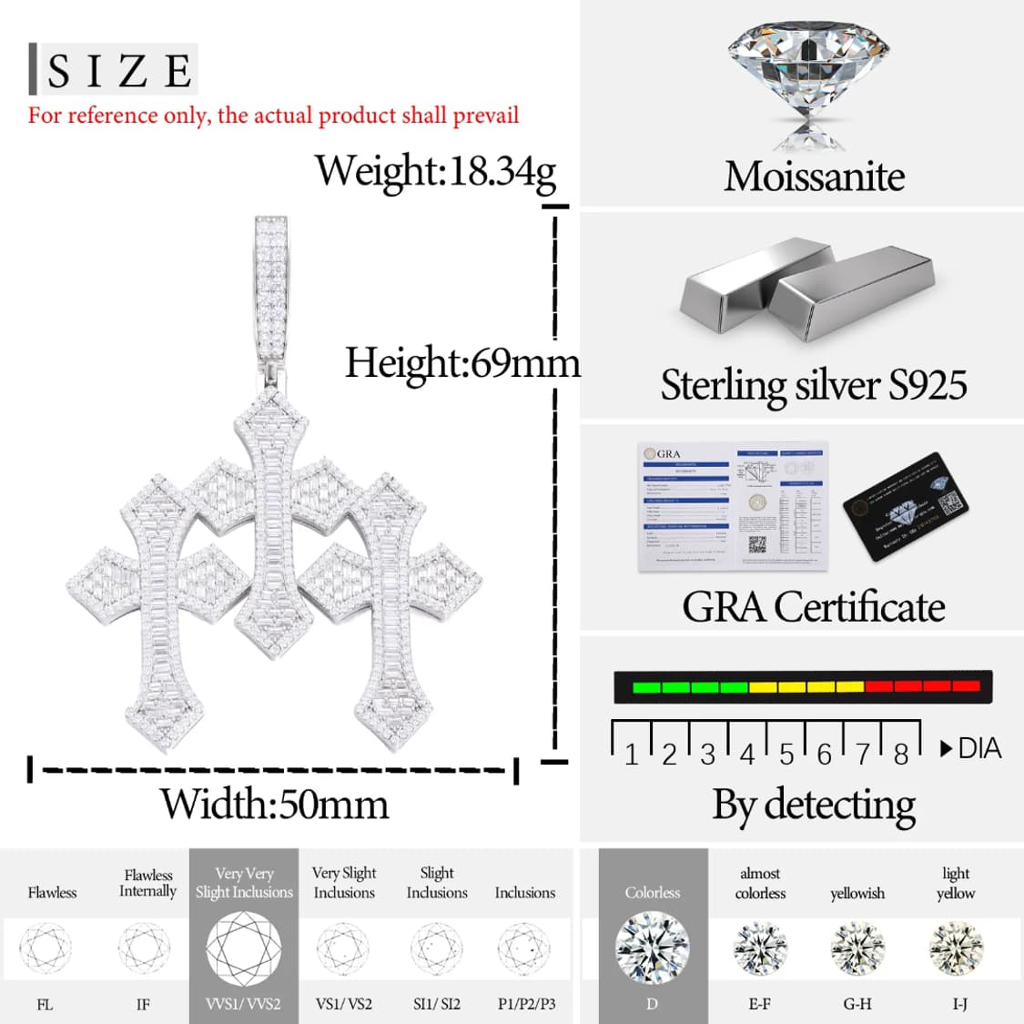 Oceanora 커스텀 모이사나이트 쓰리 크로스 펜던트 S925 상품이미지5