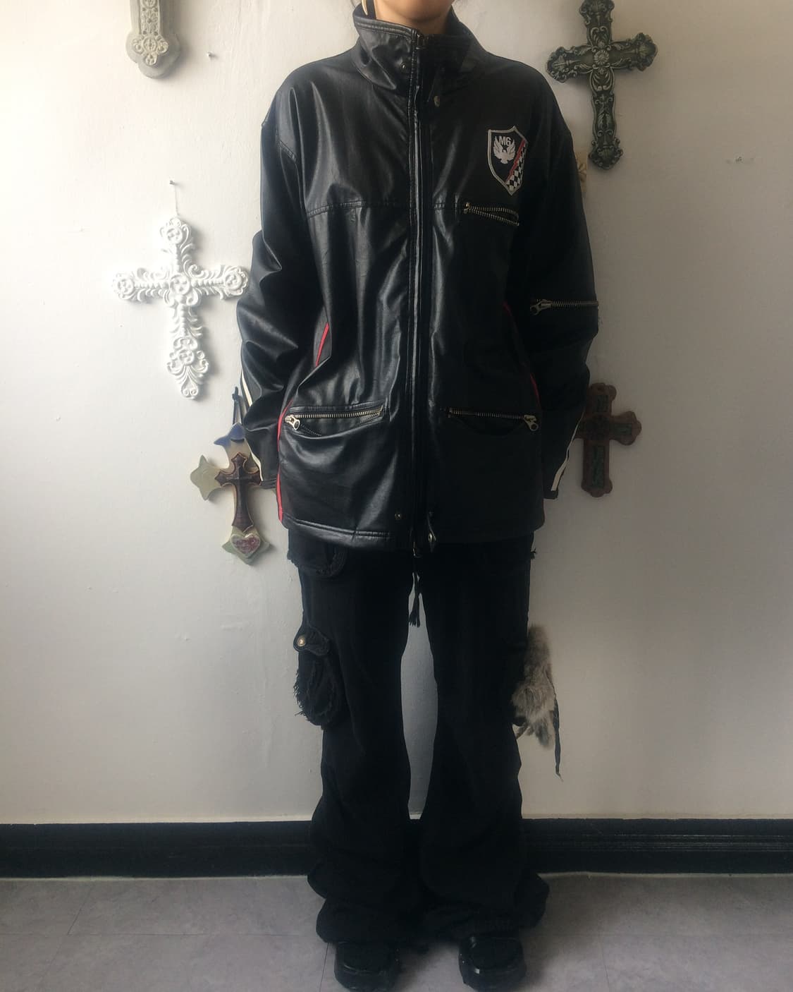 Fake leather lacing mood jacket 상품이미지2