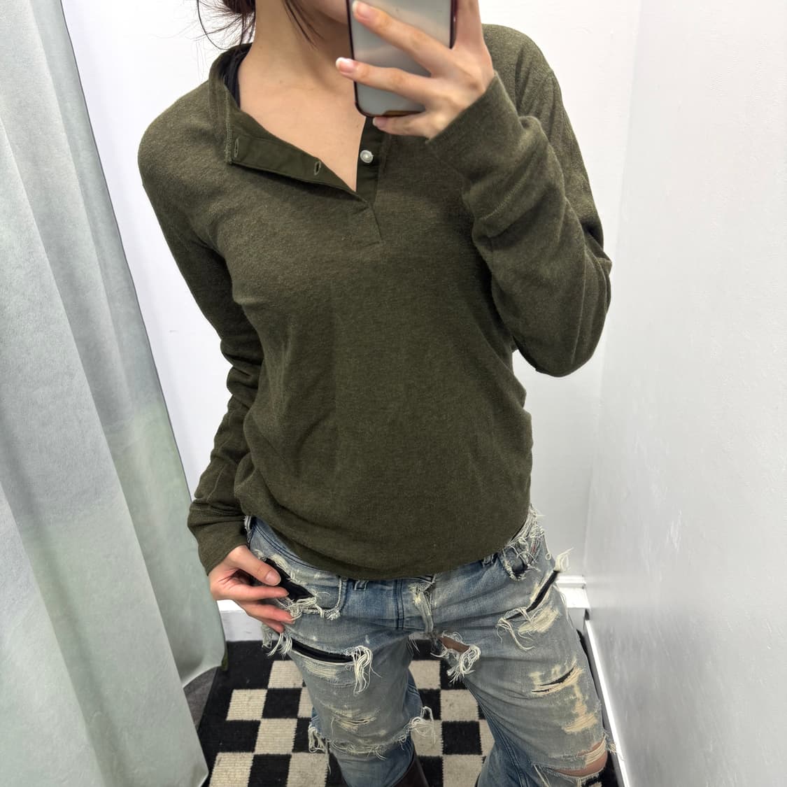 폴로 카키 헨리넥 롱슬리브 상품이미지1