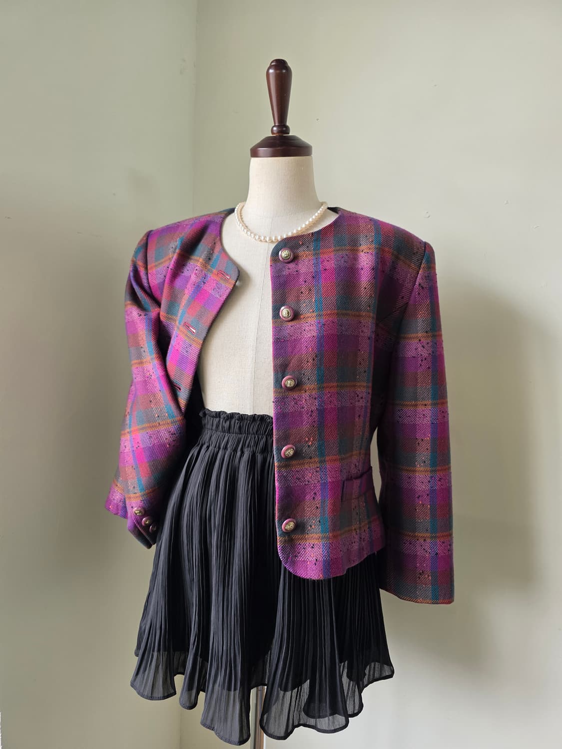 체크 보카시 울 트위드 자켓 상품이미지1