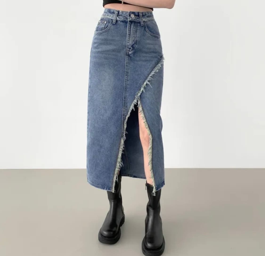 절개 수술 데님 롱스커트 청치마 상품이미지1