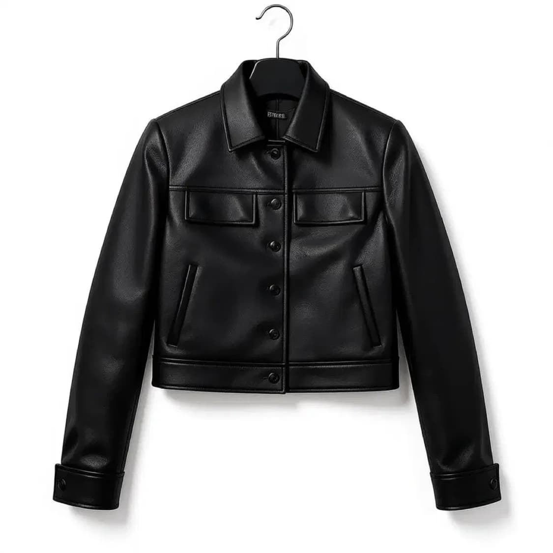 ERA CROPPED TRUCKER FAUX LEATHER JACKET 상품이미지1