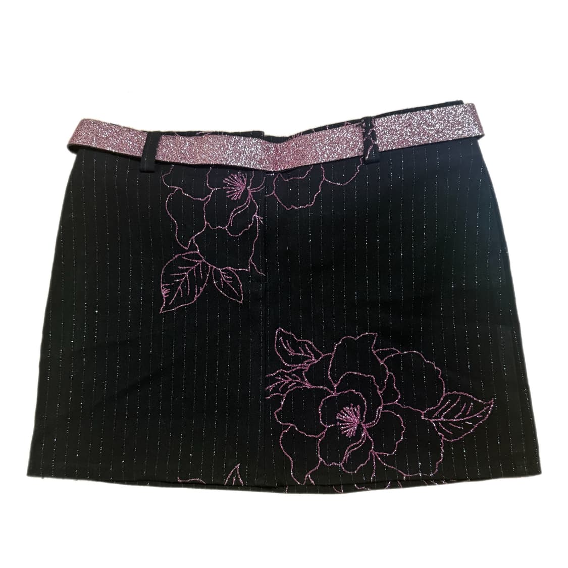 Y2K 2000‘s 핑크 반짝이 벨트 & 꽃 디테일 미니 스커트  상품이미지2