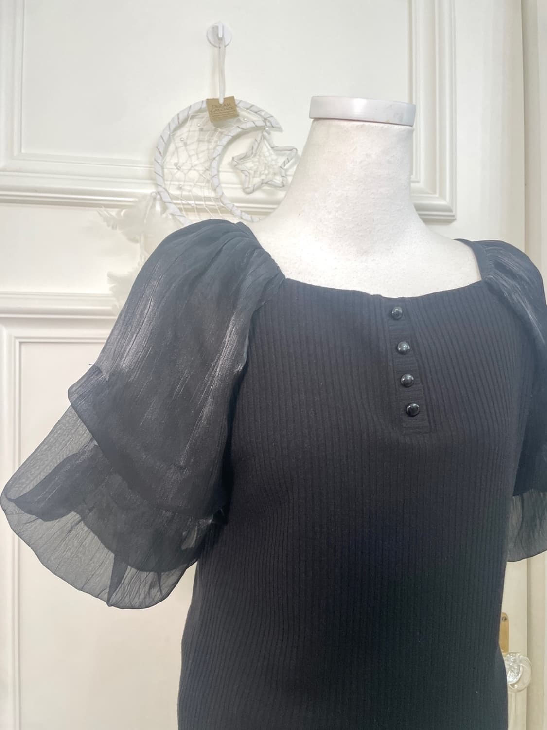 black layered puff sleeve top(size-M) 상품이미지6
