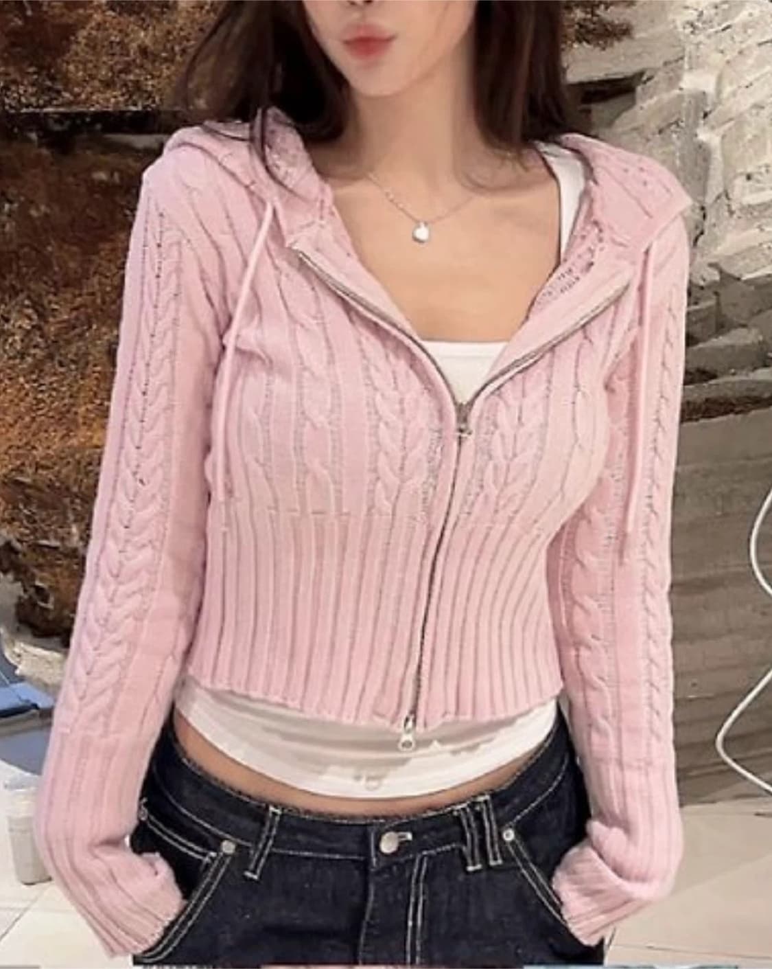 히프나틱 투웨이 후드 니트집업 새상품 상품이미지1