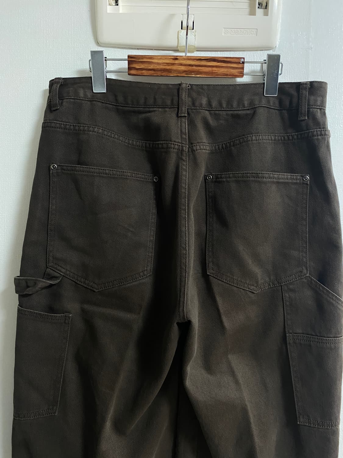 (34)빈티지 와이드핏 다크브라운 더블니 워크팬츠 상품이미지6