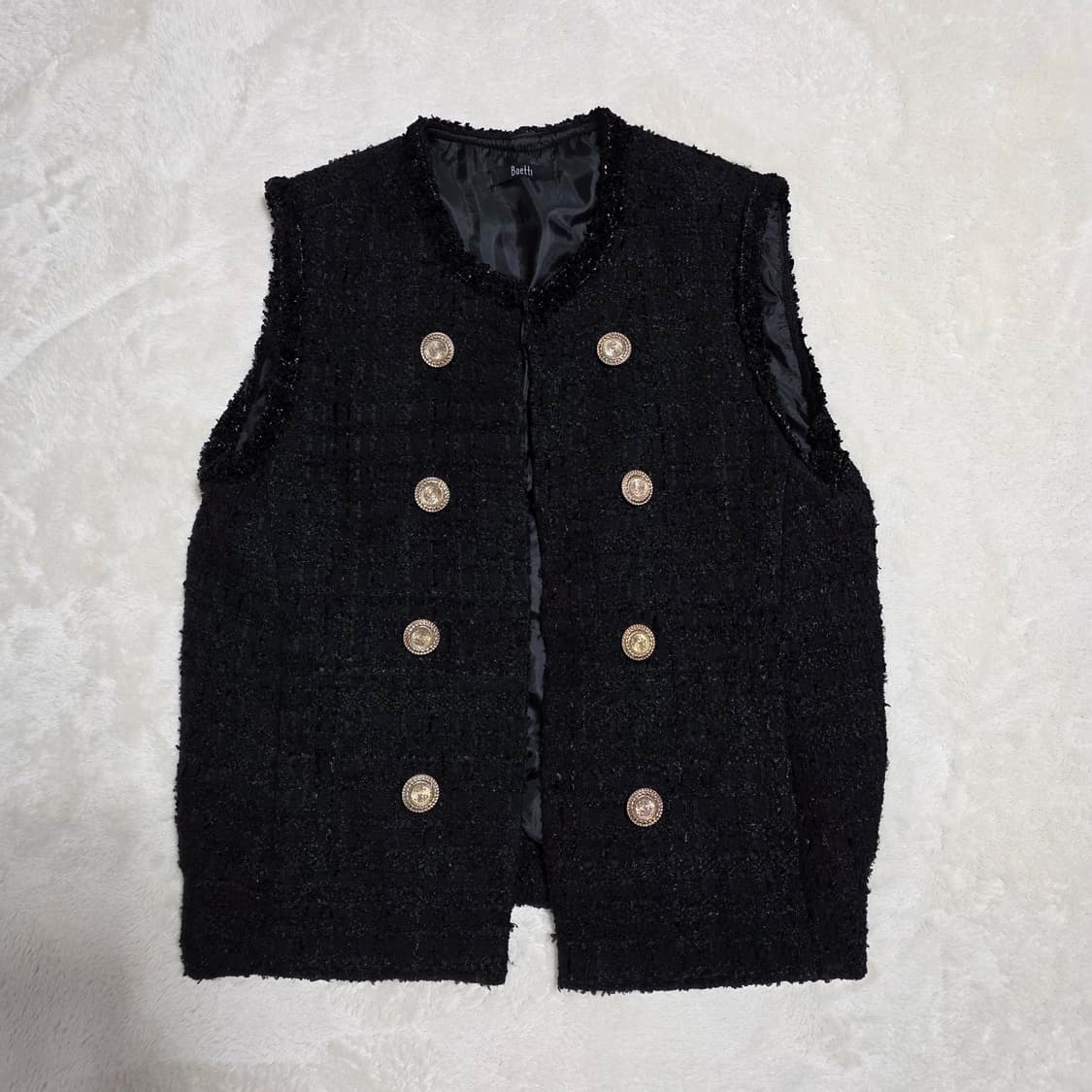 (F)여성 보에띠 뒷셔링 금장단추 트위드 베스트  상품이미지1