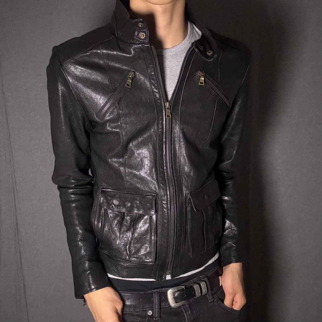 japan vintage ltaly leather jacket 상품이미지4
