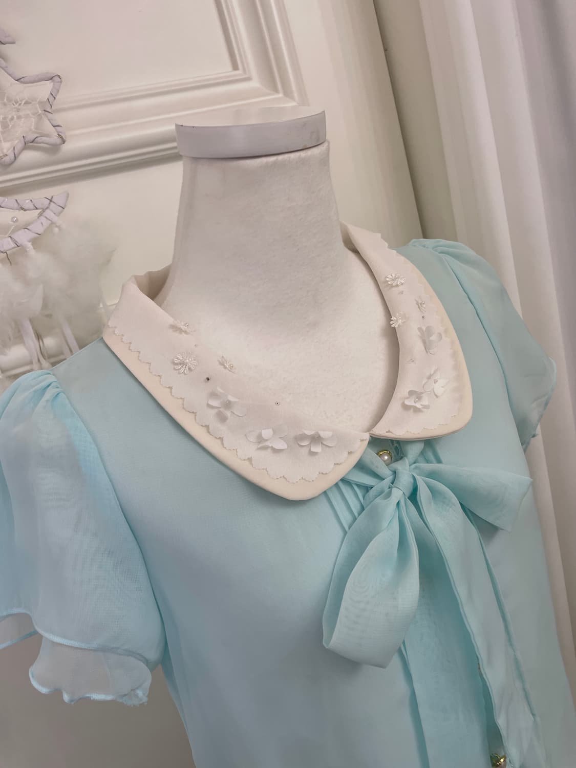 mint white collar flower point lovely bl 상품이미지7