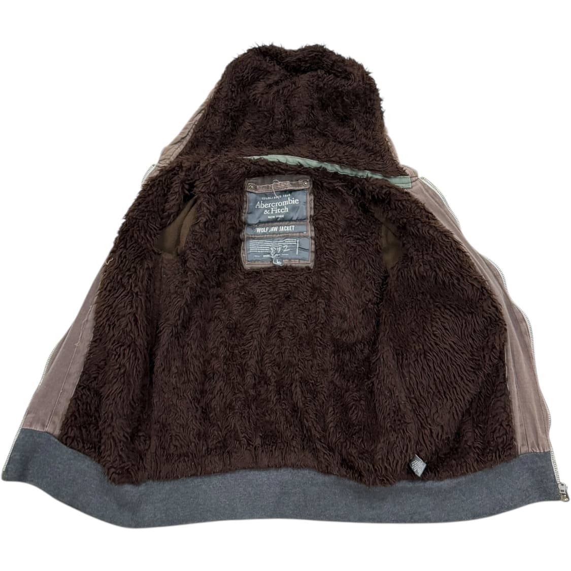 아베크롬비 빈티지 Y2K 울프죠 보아털 퍼 후드집업 자켓 그레이  L 상품이미지4