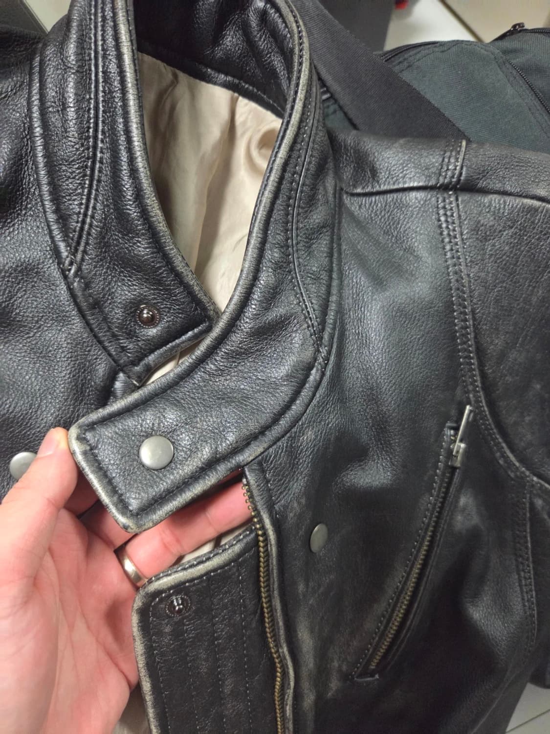 엘무드 스모커 카우하이드 바이커 레더 자켓 46 상품이미지5