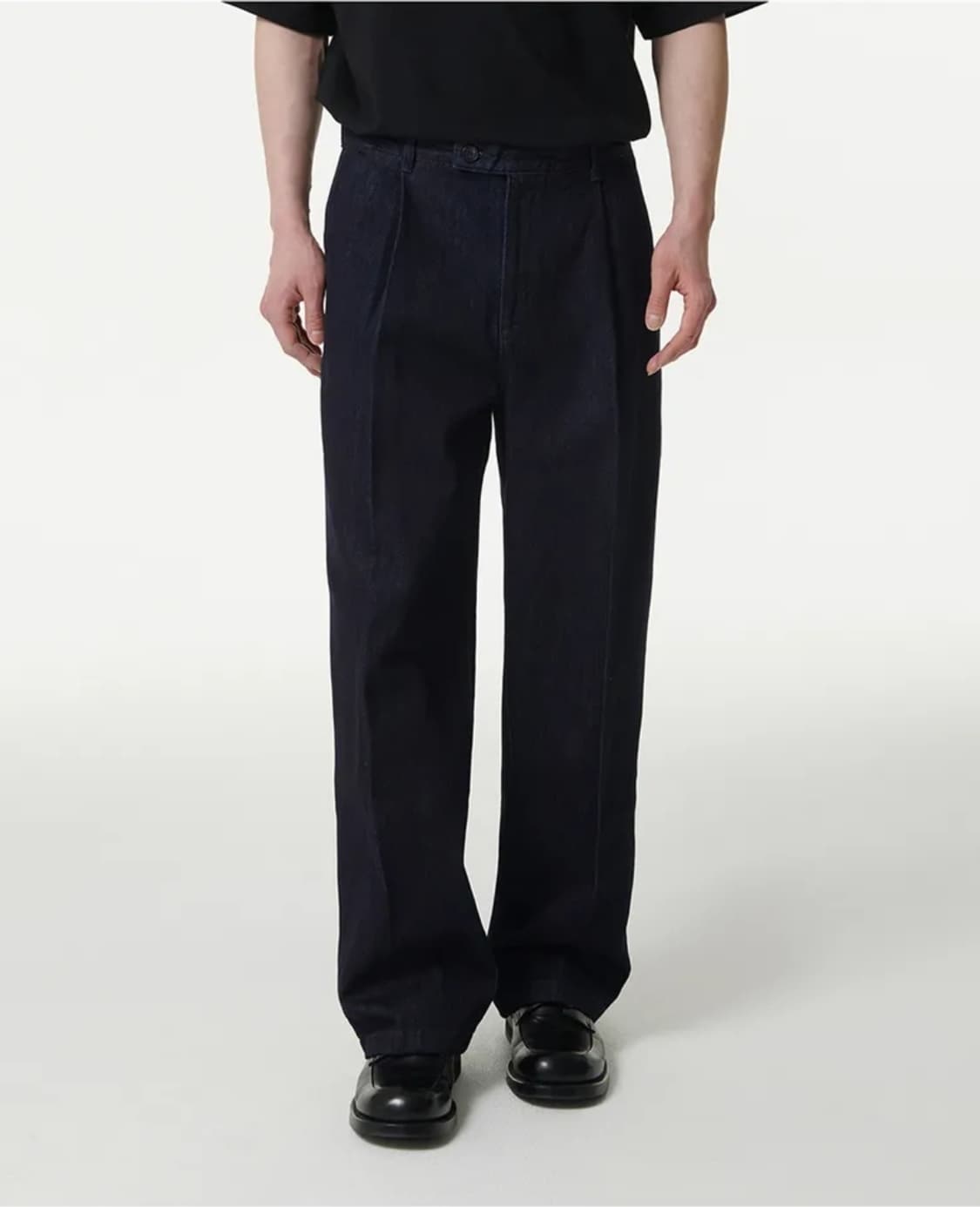 (26)무신사 원 턱 와이드 데님 슬랙스 팬츠 딥인디고 상품이미지1