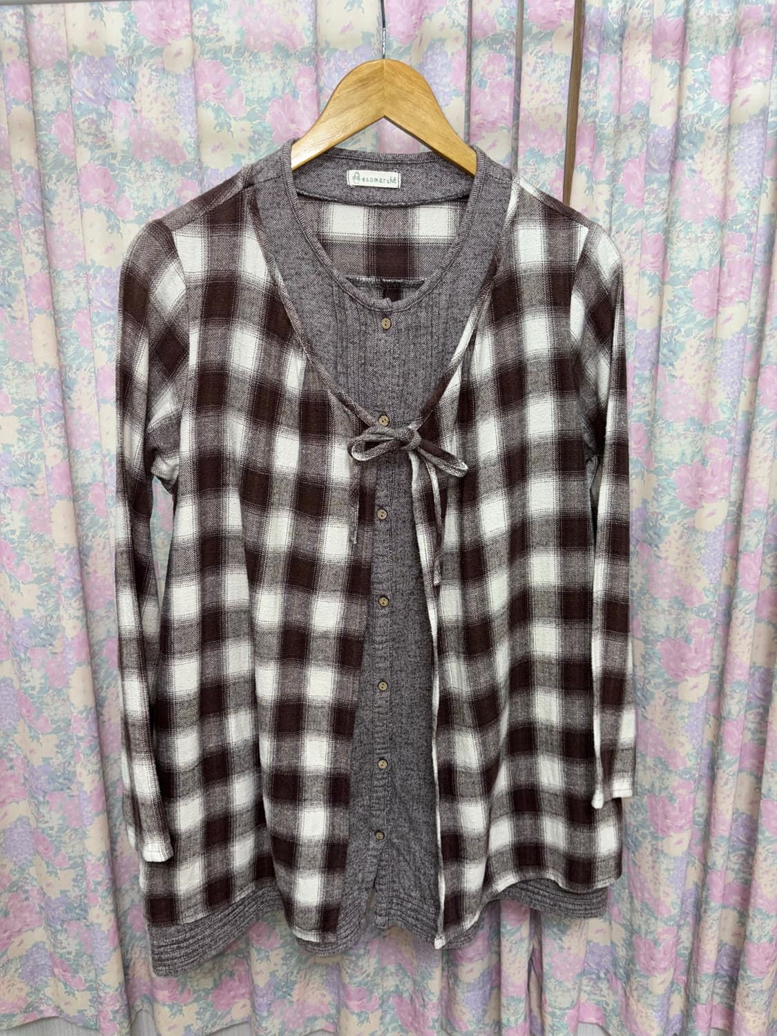 브라운 체크 레이어드 블라우스 상품이미지6