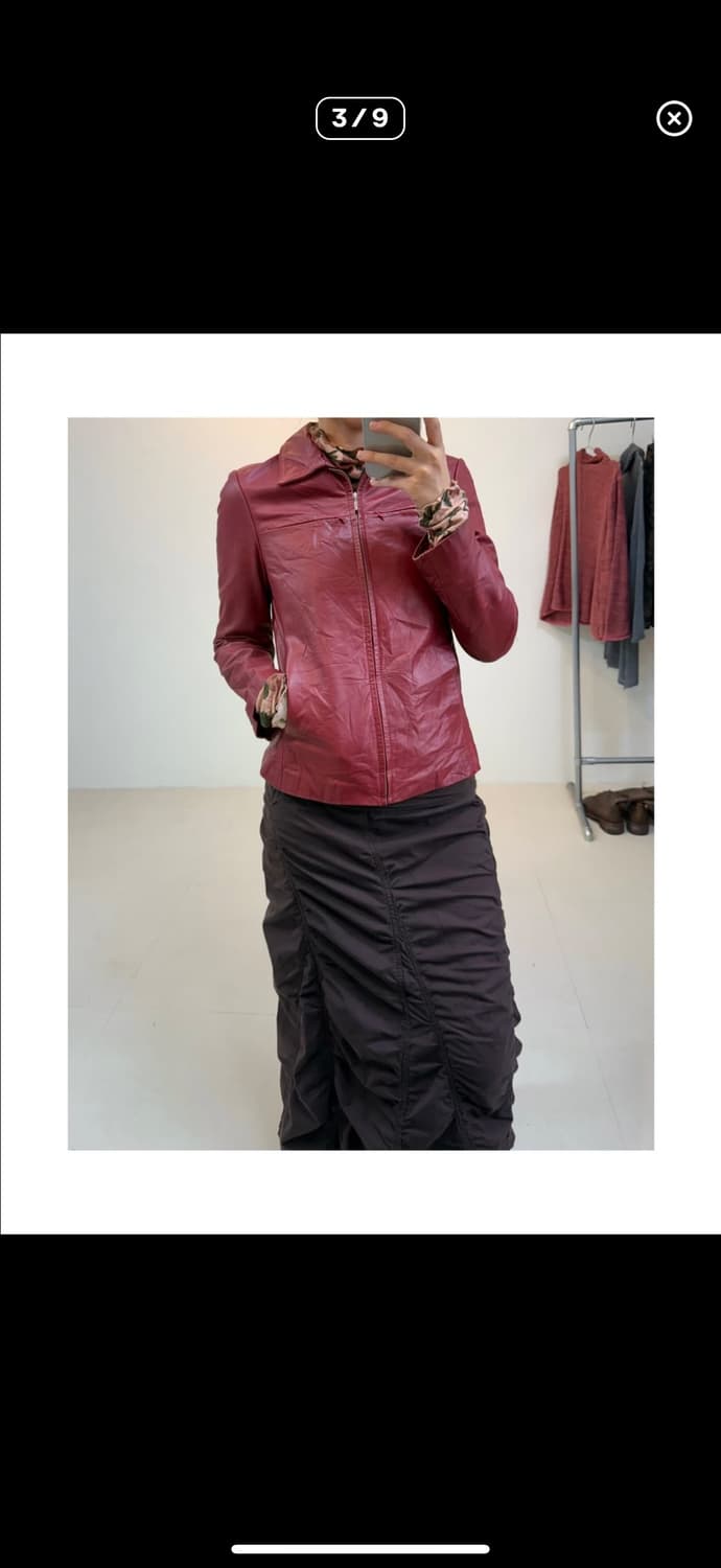 빈티지 레드 레더 자켓  상품이미지3