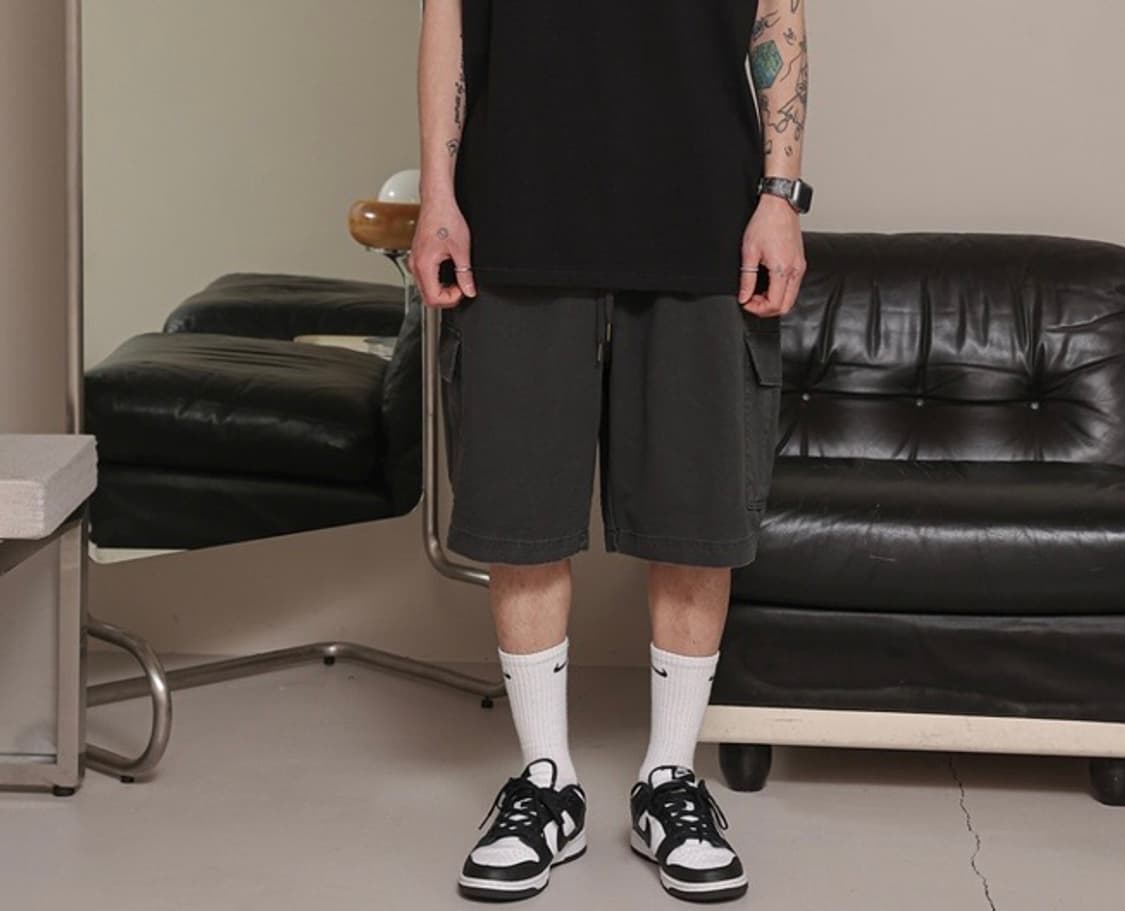 [L] 무신사 테이크이지 스톤 워싱 카고 숏팬츠 쇼츠 반바지 / 다크 그 상품이미지1