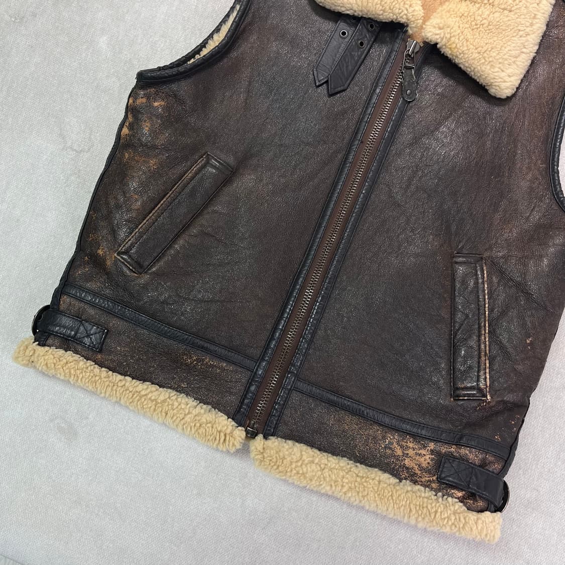 100 90s 미군 USA B-3 양털 무스탕 조끼 상품이미지3